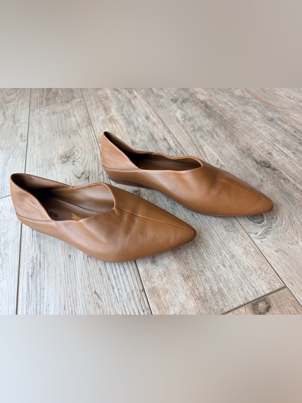 Vince Lex Tan Leather Asymmetrical Pointed Toe Ballet Flats Minimalist 8.5 - Picture 4 of 6